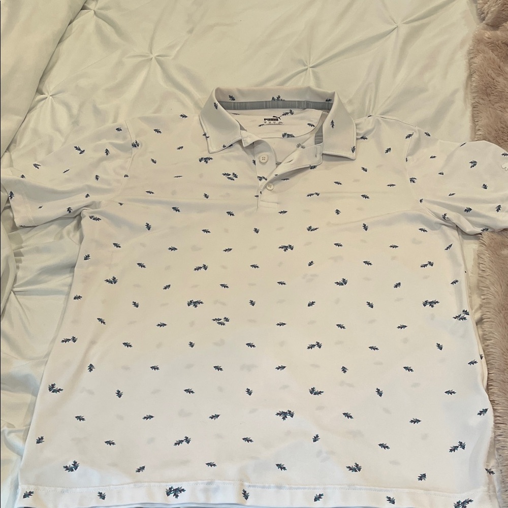 Men's Puma Golf White Polo Shirt with Blue Accents